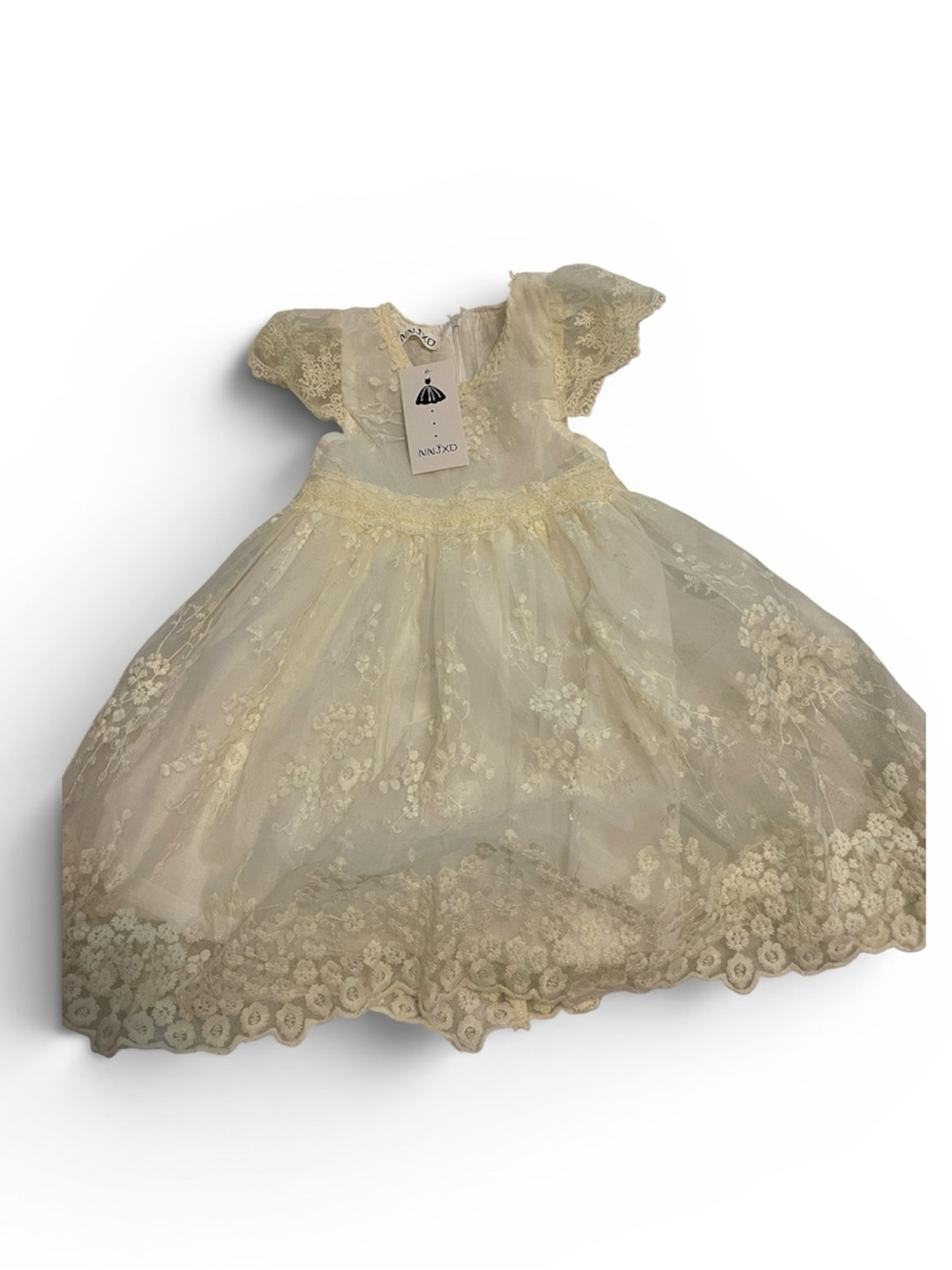Unlisted Cream Lace Floral Party Dress for Girls
